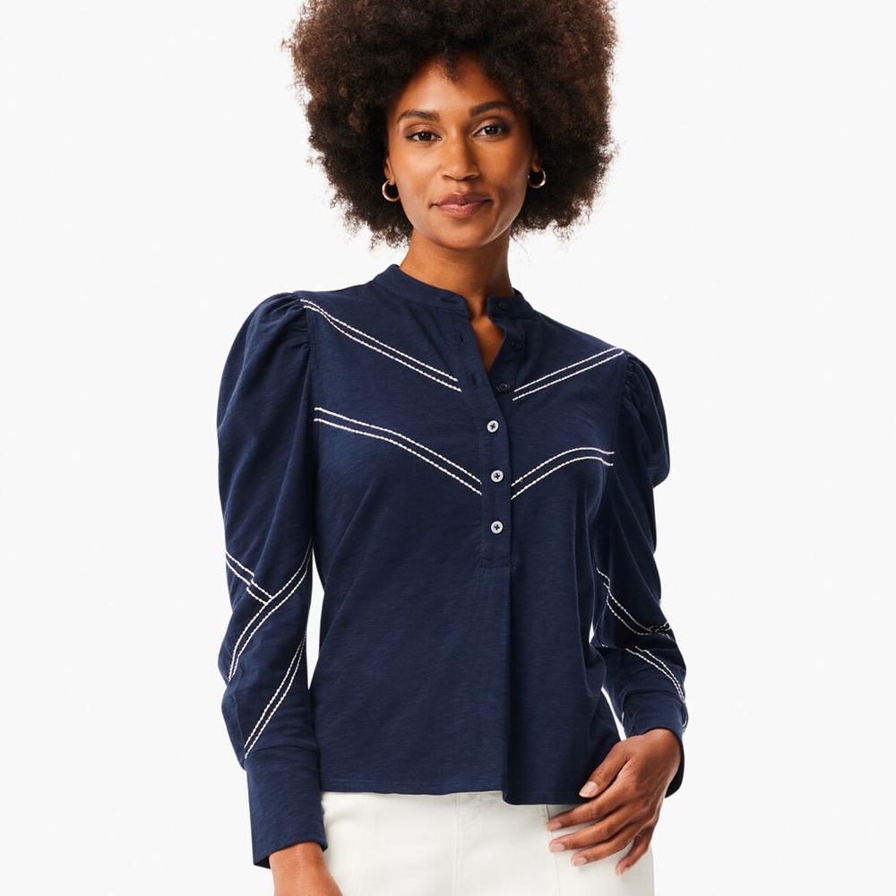 NIC+ZOE Dashing Around Top Navy Blue 100% Cotton